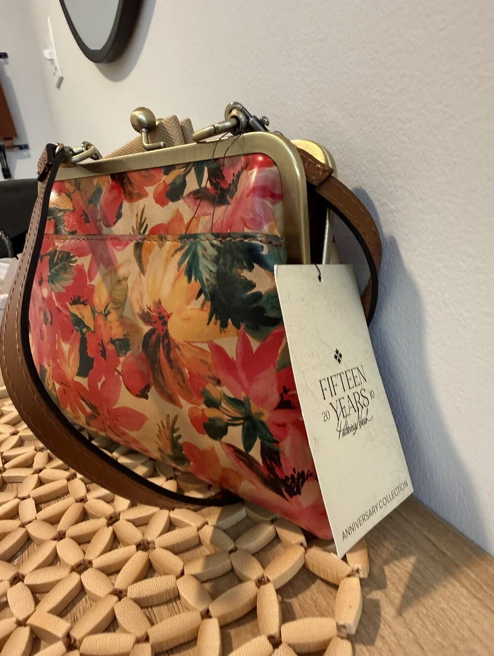 Patricia Nash Floral Kiss-Lock Bag in Red Pink & Green